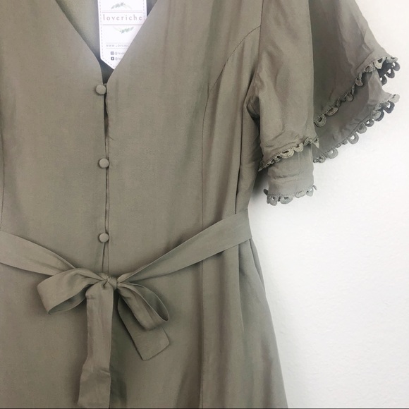 LAST 1 Olive Boho Peasant Button Down Skater Dress - Picture 3 of 8